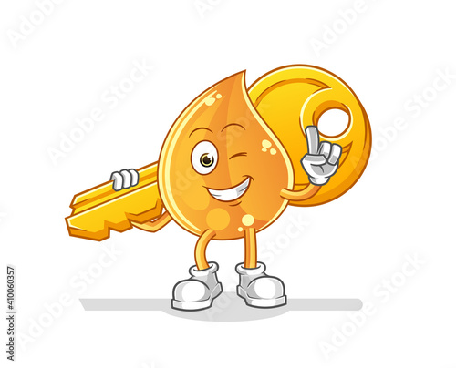 oil drop carry the key mascot. cartoon vector