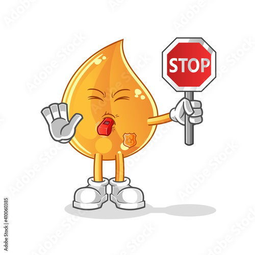 oil drop holding stop sign cartoon. cartoon mascot vector