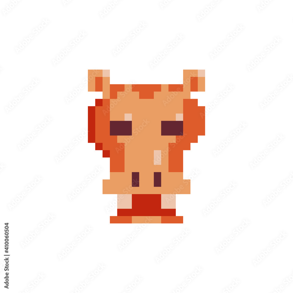 Fototapeta premium Hippo head in the shape of a square pixel art icon. Element design for stickers, logo, embroidery, mobile app. Isolated vector illustration.