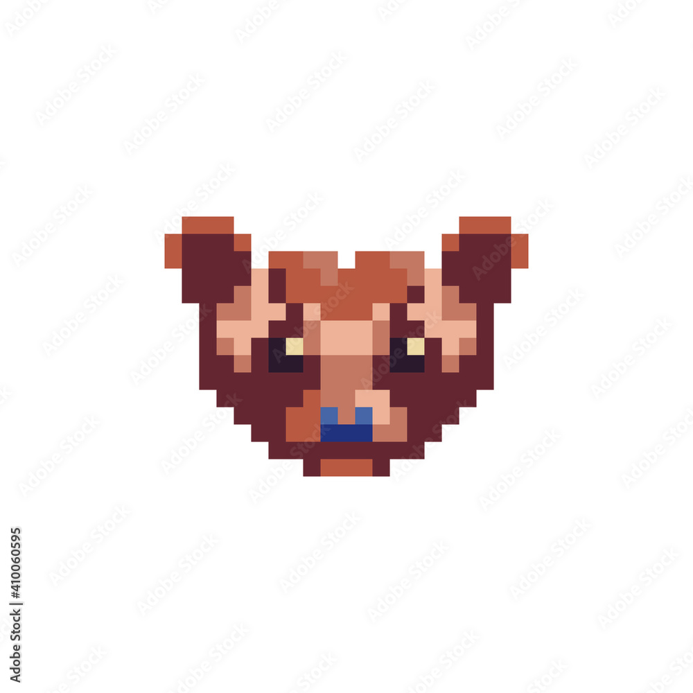 Bear icon. Pixel art video game character. Flat style. Knitted design ...