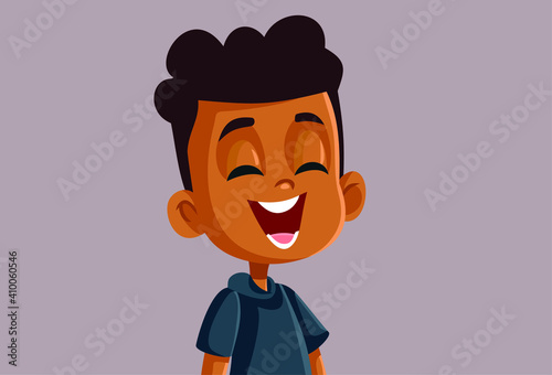 Happy African Boy Laughing Vector Cartoon
