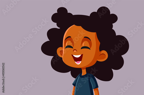 Happy African Girl Laughing Vector Cartoon