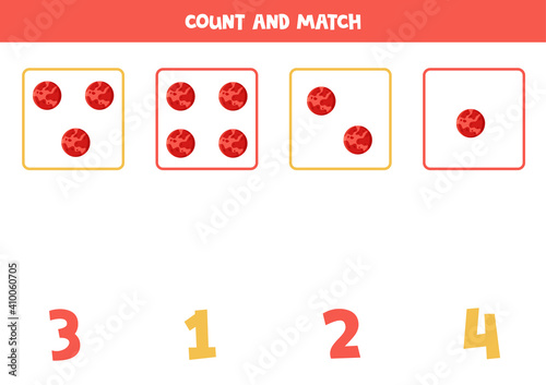 Counting math game with cartoon planet Mars.