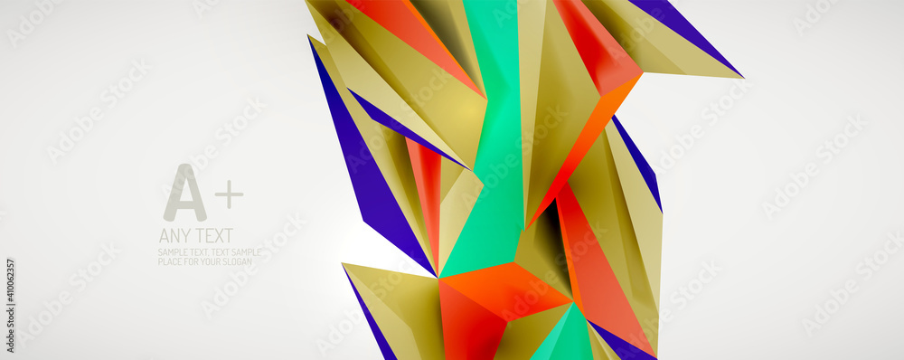 Vector triangle geometric backgrounds. Low poly 3d shape on light backdrop. Vector illustration for covers, banners, flyers and posters and other designs Vector triangle geometric backgrounds. Low poly 3d shape on light backdrop. Vector illustration for covers, banners, flyers and posters and other designs