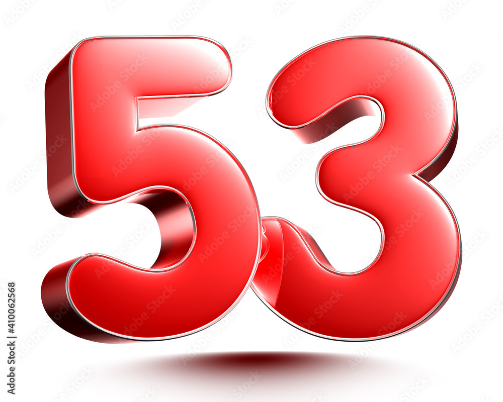 Red numbers 53 isolated on white background illustration 3D rendering with clipping path. Red numbers 53 isolated on white background illustration 3D rendering with clipping path.