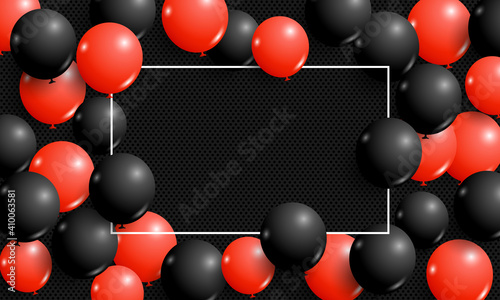 Red and black balloon with white frame line background.