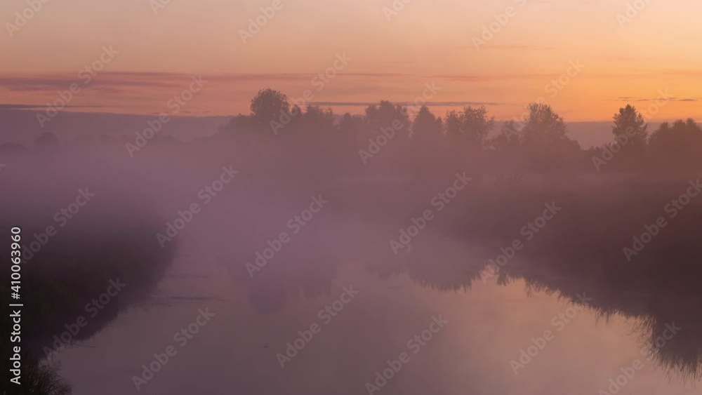 Timelapse of misty sunrise on the river. Beautiful summer landscape. Timelapse of misty sunrise on the river. Beautiful summer landscape.