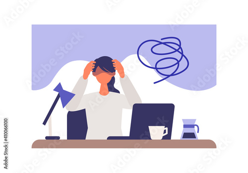Businesswoman suffering from his depression at home office. Clinical Depression concept.
