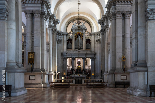 Interior of San Giorgio Maggiore Church, built in 16th century and designed by by Andrea Palladio, Venice, Italy