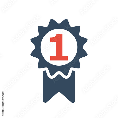 medal or badge with number one, vector award or winner flat icon