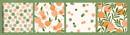Leinwand Poster Abstract collection of seamless patterns with apricots and oranges