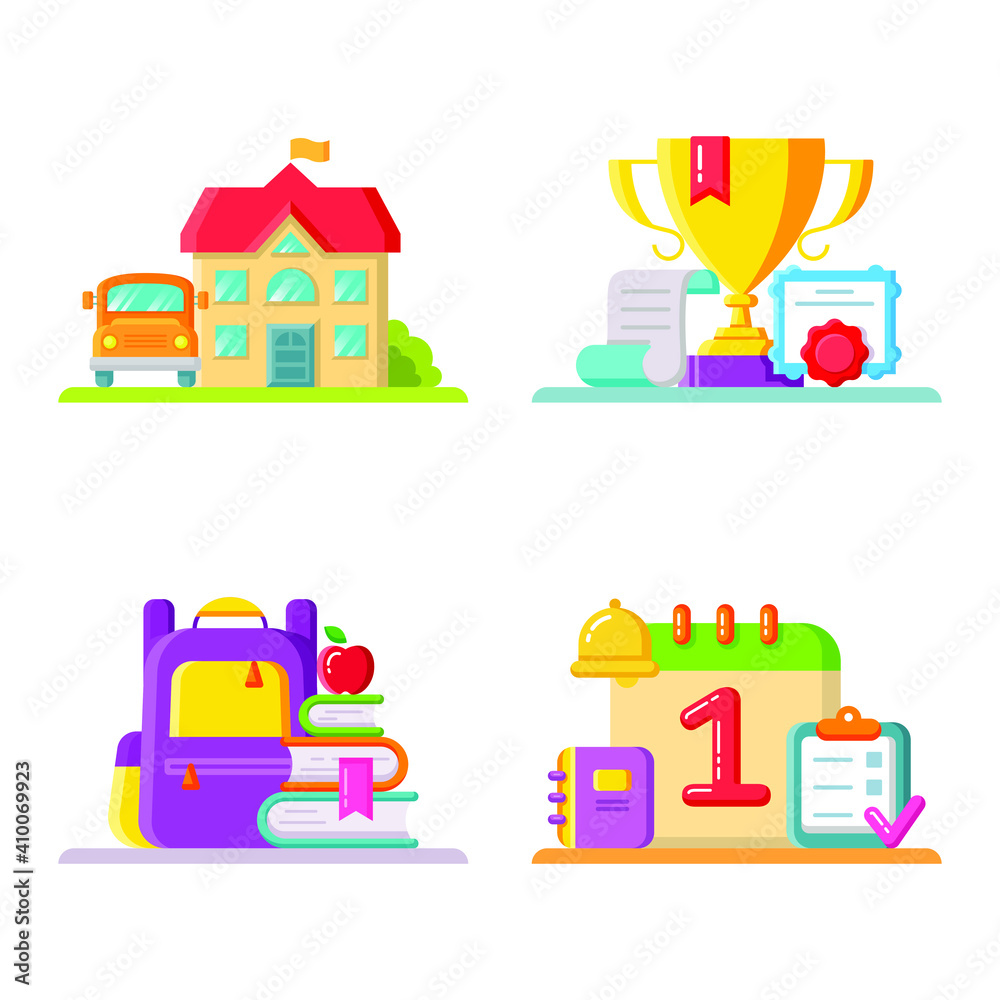 Set of school icons in flat style. Vector illustration Set of school icons in flat style. Vector illustration