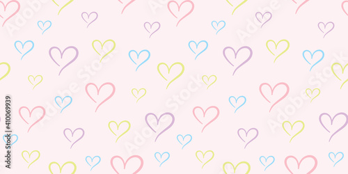 Colorful hearts seamless repeat pattern vector background.