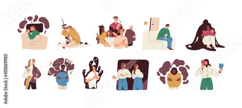 Tableau sur toile People with mental health problems and psychological disorders such as anxiety, bipolar, panic attacks, insomnia and schizophrenia