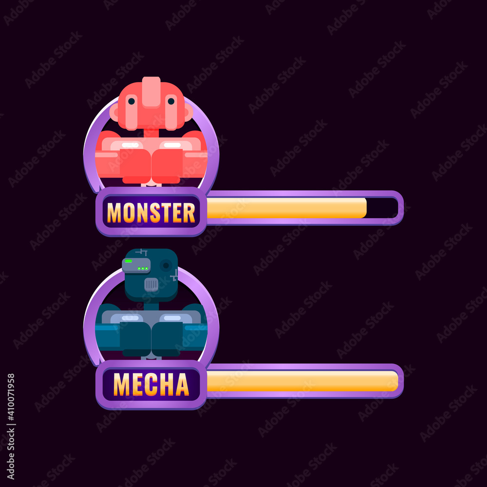 game ui border frame with level and progress bar for gui asset elements vector illustration