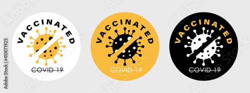 Vaccinated Stamps. Covid-19 vaccine. Flat vector logo. 