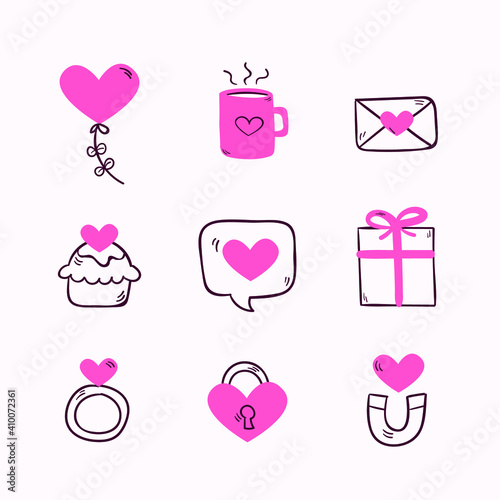 Pink icons set for valentine