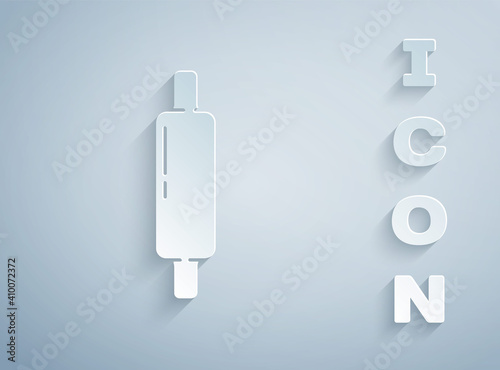 Paper cut Rolling pin icon isolated on grey background. Paper art style. Vector Illustration.
