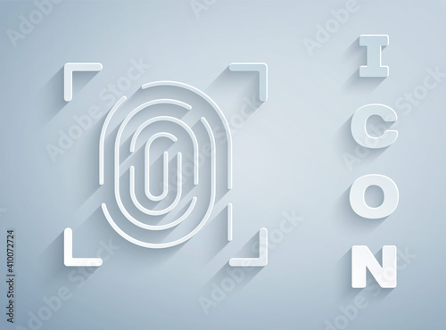 Paper cut Fingerprint icon isolated on grey background. ID app icon. Identification sign. Touch id. Paper art style. Vector.