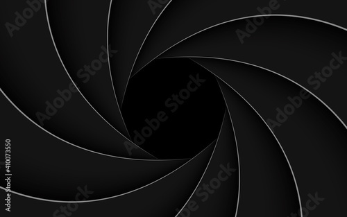 Black shutter aperture with white outline. Abstract background with photographic theme...Vector illustration.. photo