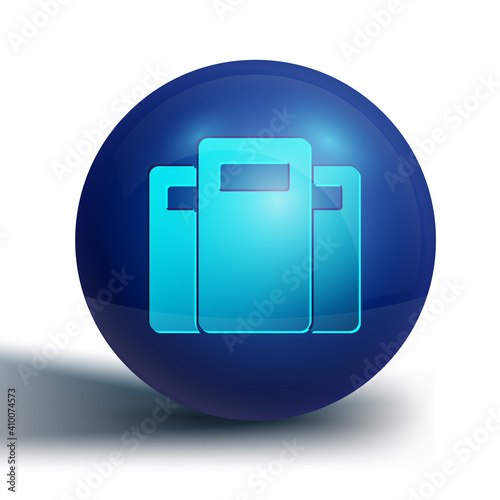 Blue Police assault shield icon isolated on white background. Blue circle button. Vector.