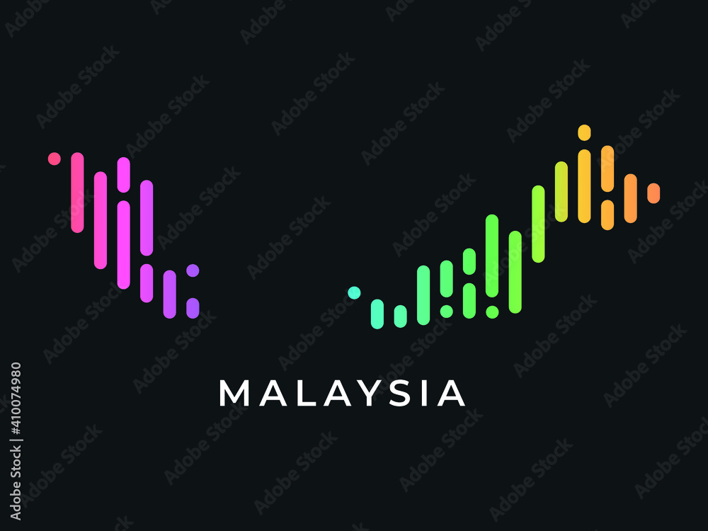 Digital modern colorful rounded lines Malaysia map logo vector illustration design. Digital modern colorful rounded lines Malaysia map logo vector illustration design.