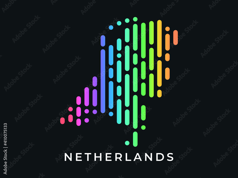 Digital modern colorful rounded lines Netherlands map logo vector illustration design. Digital modern colorful rounded lines Netherlands map logo vector illustration design.