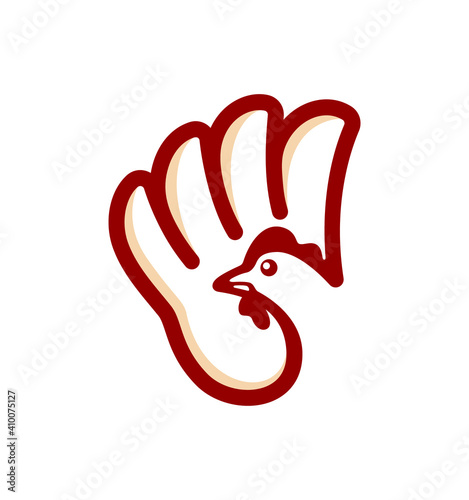 chicken logo with a combination of hand gestures say hello. modern line art style
