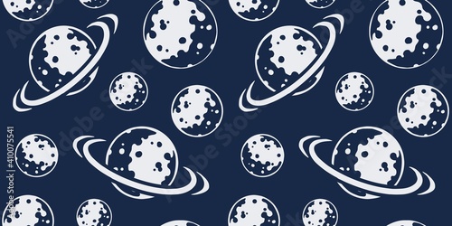 Trendy seamless space patterns. Planet in cosmos backgrounds for cosmonautics day. Endless texture of universe for wallpaper, wrapping paper