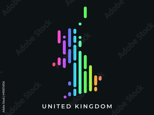  Digital modern colorful rounded lines United Kingdom map logo vector illustration design.