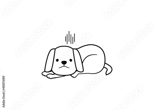 体調不良で寝ている犬のイラスト