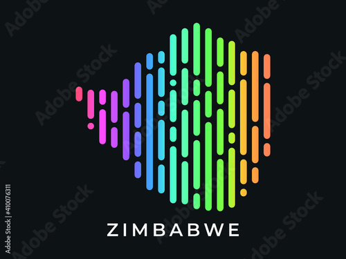  Digital modern colorful rounded lines Zimbabwe map logo vector illustration design.