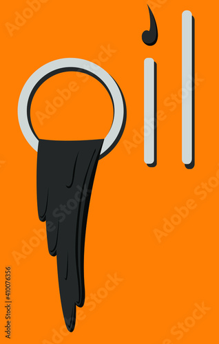 oil lettering with stylized oil flow on yellow orange background, vector illustration symbolizing the oil industry
