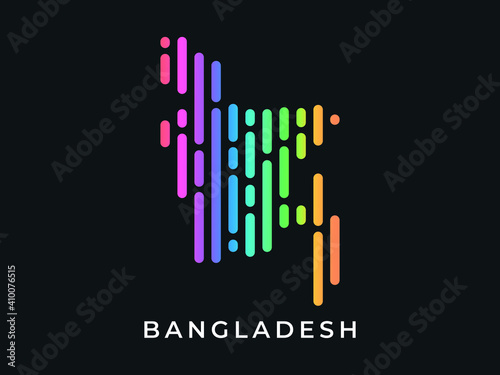  Digital modern colorful rounded lines Bangladesh map logo vector illustration design.