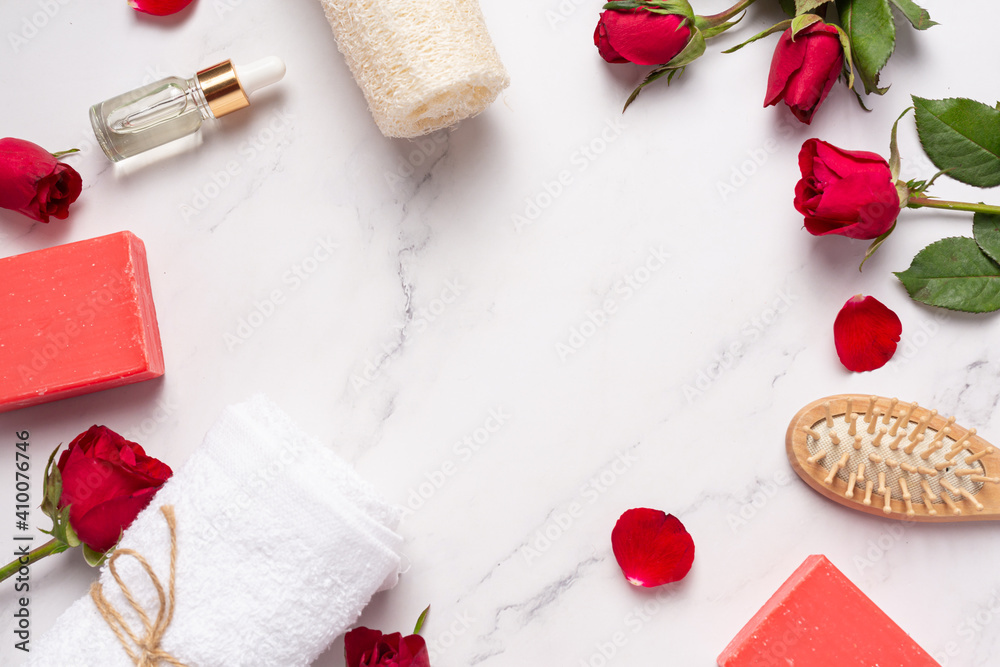 Rose handmade soap on marble background Rose handmade soap on marble background