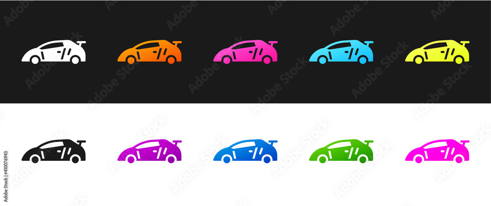 Obraz premium Set Sport racing car icon isolated on black and white background. Vector.