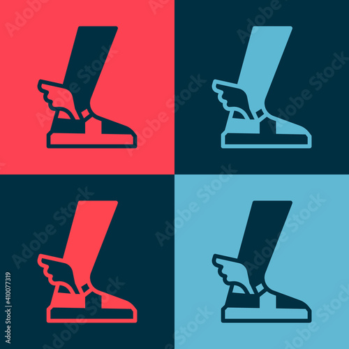 Pop art Hermes sandal icon isolated on color background. Ancient greek god Hermes. Running shoe with wings. Vector.