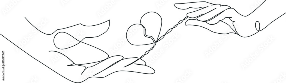 Continuous one line hands pass, tear, divide, hold the heart. Illustration for February 14. Valentine's Day. Stock vector illustration. Continuous one line hands pass, tear, divide, hold the heart. Illustration for February 14. Valentine's Day. Stock vector illustration.