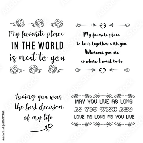 Set of vector quotes about love and Romantic feeling. Design elements for Valentine's day