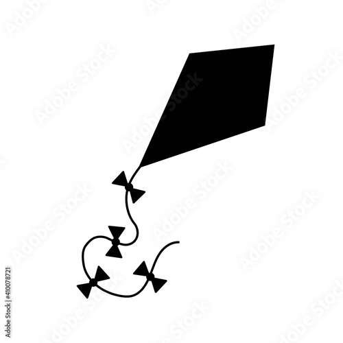 Cartoon kite black silhouette isolated on white background. Vector illustration.