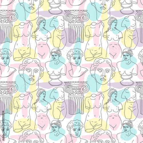 Ancient Greece and Rome set tradition and culture vector seamless pattern. The linear trend of the ancient surface pattern, Ancient Greece and Ancient Rome.