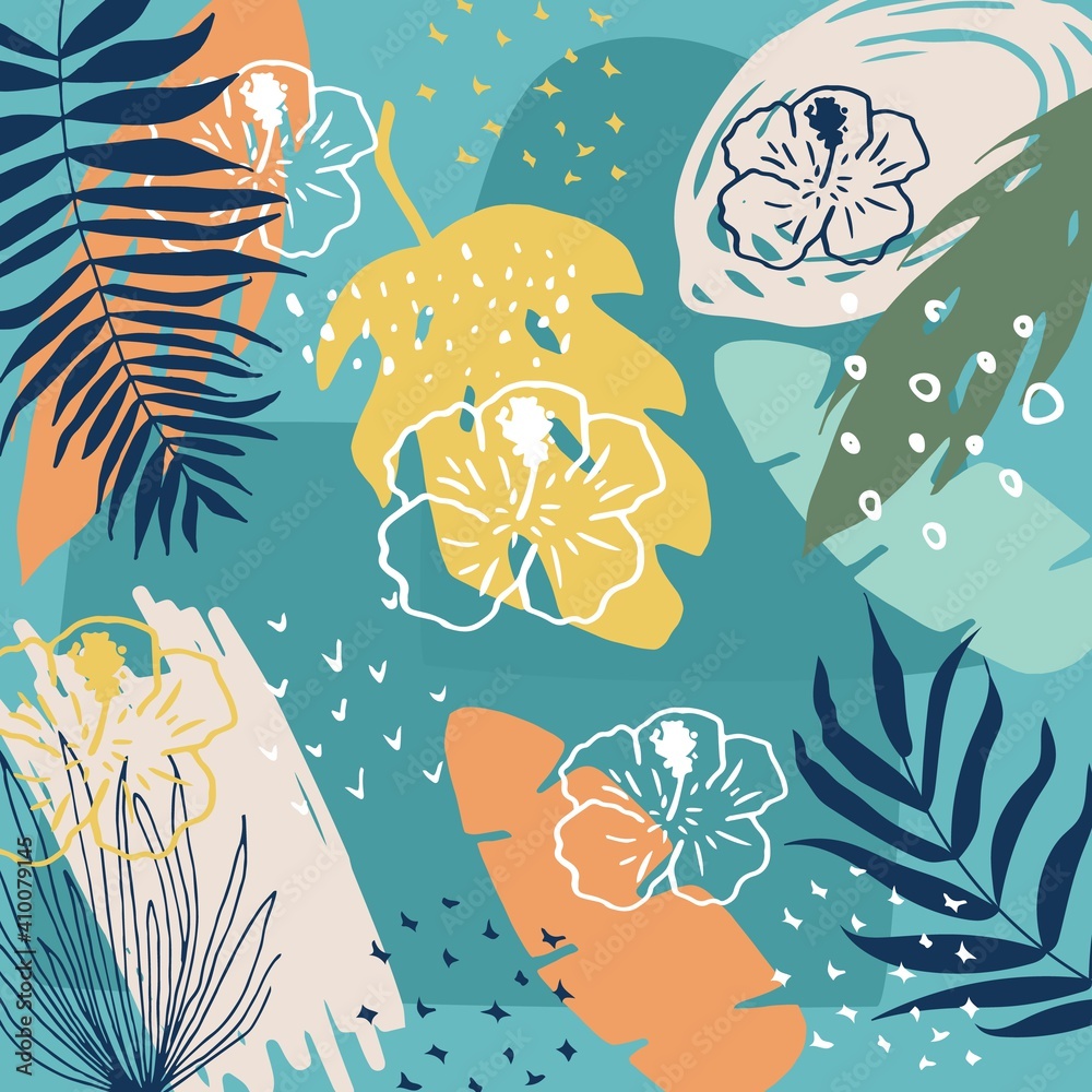 Obraz premium Pattern of floral and abstract shape, sticker, design element, plant, leaves, hand drawn in trendy doodle style. Vector illustrations for paper, cover, fabric, interior decor.
