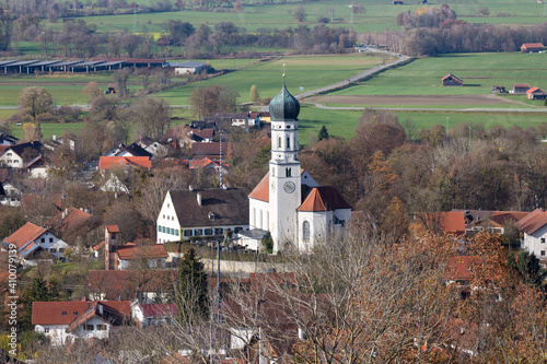 View on St. Laurentius. Typical catholic church in upper bavaria. Located in the town center of Pähl. photo