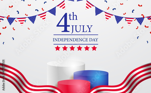 podium product display 3d cylinder for 4th july american independent day banner with ribbon and confetti