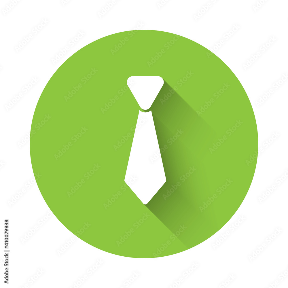 White Tie icon isolated with long shadow. Necktie and neckcloth symbol. Green circle button. Vector. White Tie icon isolated with long shadow. Necktie and neckcloth symbol. Green circle button. Vector.