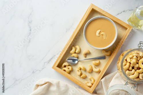 cashew butter on marble background