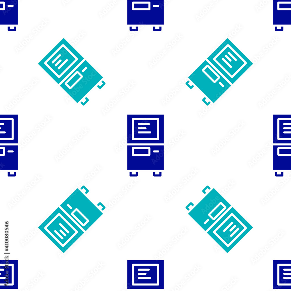 Fototapeta premium Blue ATM - Automated teller machine icon isolated seamless pattern on white background. Vector.