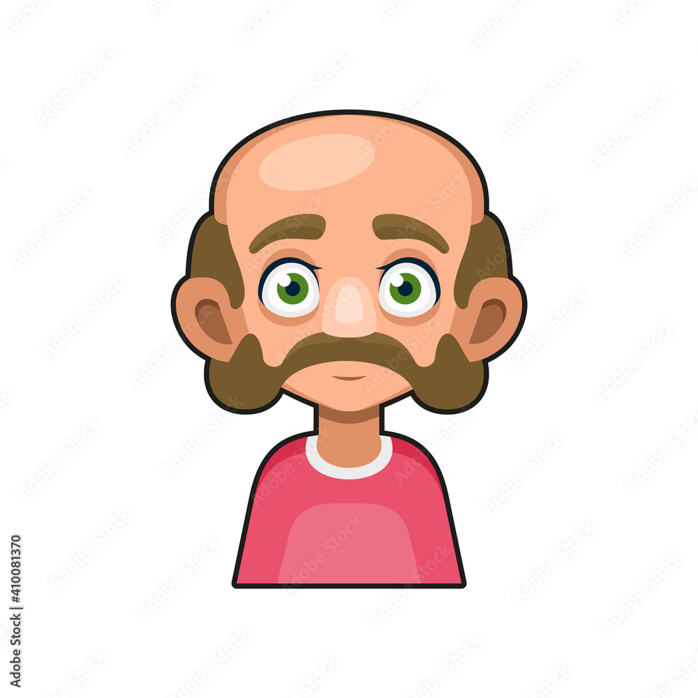 Cute Man Character with Mustache. Cartoon Style Userpic Icon. Vector