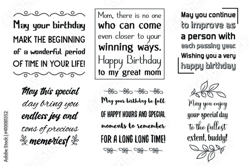 Set of Calligraphy Quotes Sayings and wishes for birthday day