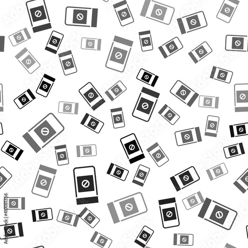 Black Sports doping, anabolic drugs icon isolated seamless pattern on white background. Anabolic steroids tablet. Pills in jar. Vector.